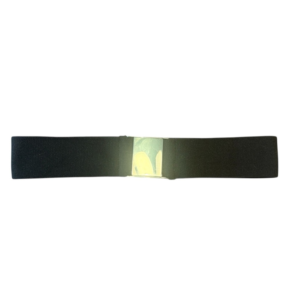 Vintage Black Elastic 2” Wide Belt with Silver Tone Buckle